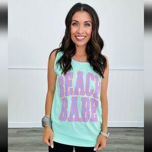 Mint/Pink 'Beach Babe' Tank On Comfort Colors